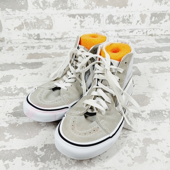 Vans Herringbone Sk8-Hi Unisex Grey Suede White Lace Up Sneakers E302 - Picture 2 of 12